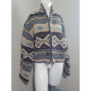 Flashback Large jacket western short knit collar button aztec tapestry geometric